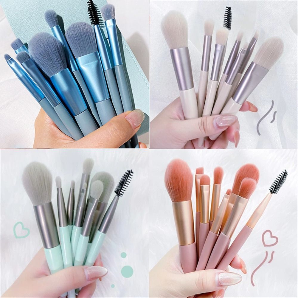 Set of 8 Soft Bristle Make Up Brushes Premium Synthetic With Bag Eyeshadow Brush Eye Facial Beauty Foundation Brush