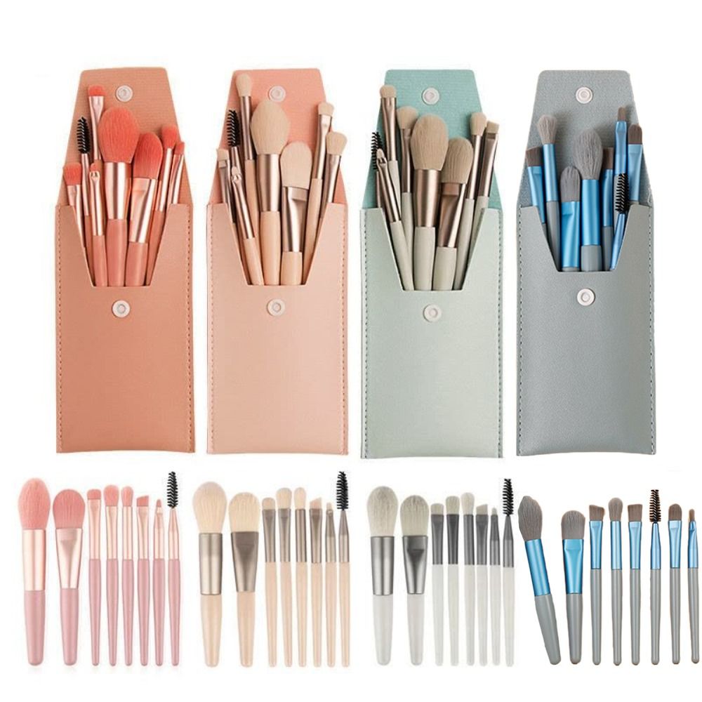 Set of 8 Soft Bristle Make Up Brushes Premium Synthetic With Bag Eyeshadow Brush Eye Facial Beauty Foundation Brush