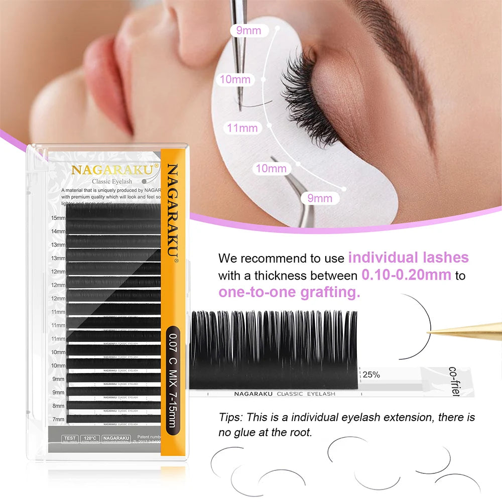 NAGARAKU J/B/C/CC/D/DD/L/LC/LD/N/M/LU Curl 7-25 mix premium natural mink individual eyelash extension makeup maquiagem cilios