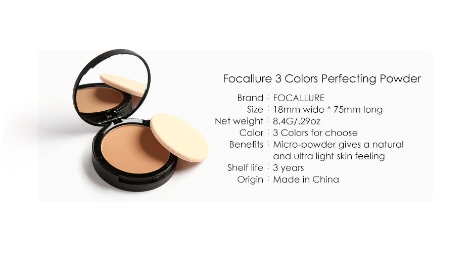 Mineral Face Pressed Oil Control Natural Foundation Powder 3 Colors Smooth Finish Concealer Setting