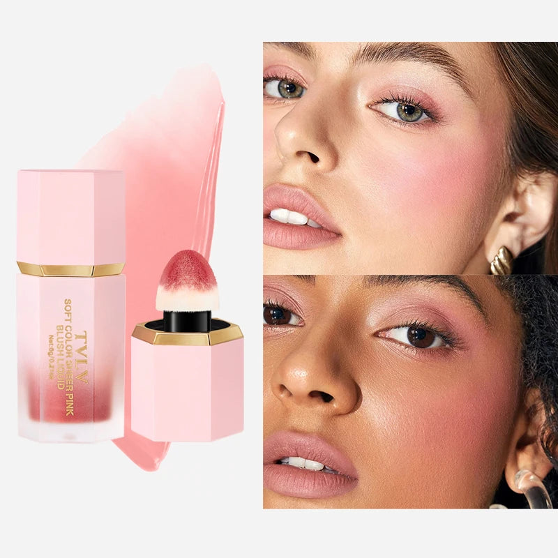 TVLV 4 Colour Matte Liquid BlushEasy to apply long lasting waterproof blush sponge brush head