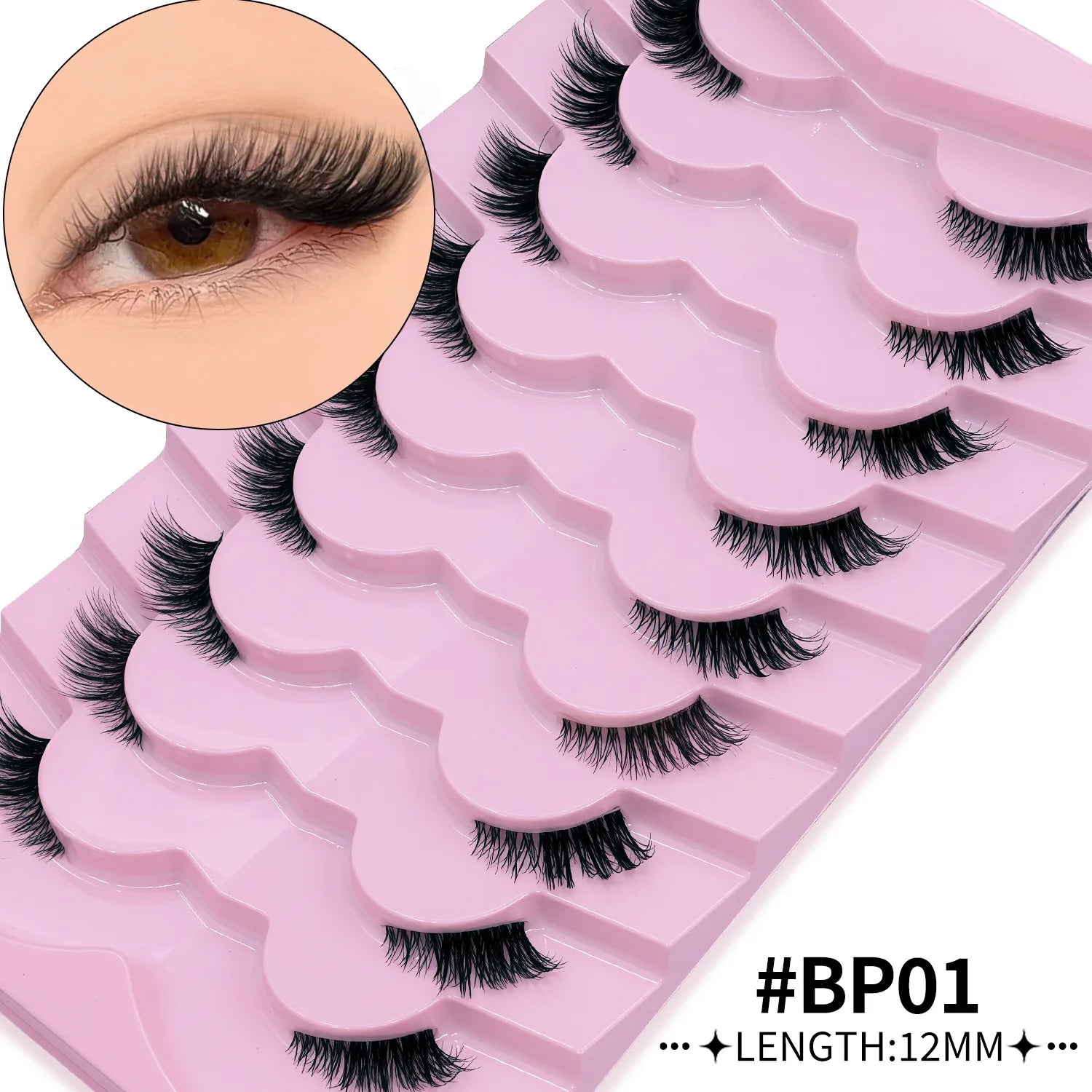 GROINNEYA Half Lashes Natural Fake Lashes Wispy Cat Eye Lashes Clear Band Accent Short False Eyelashes Make up