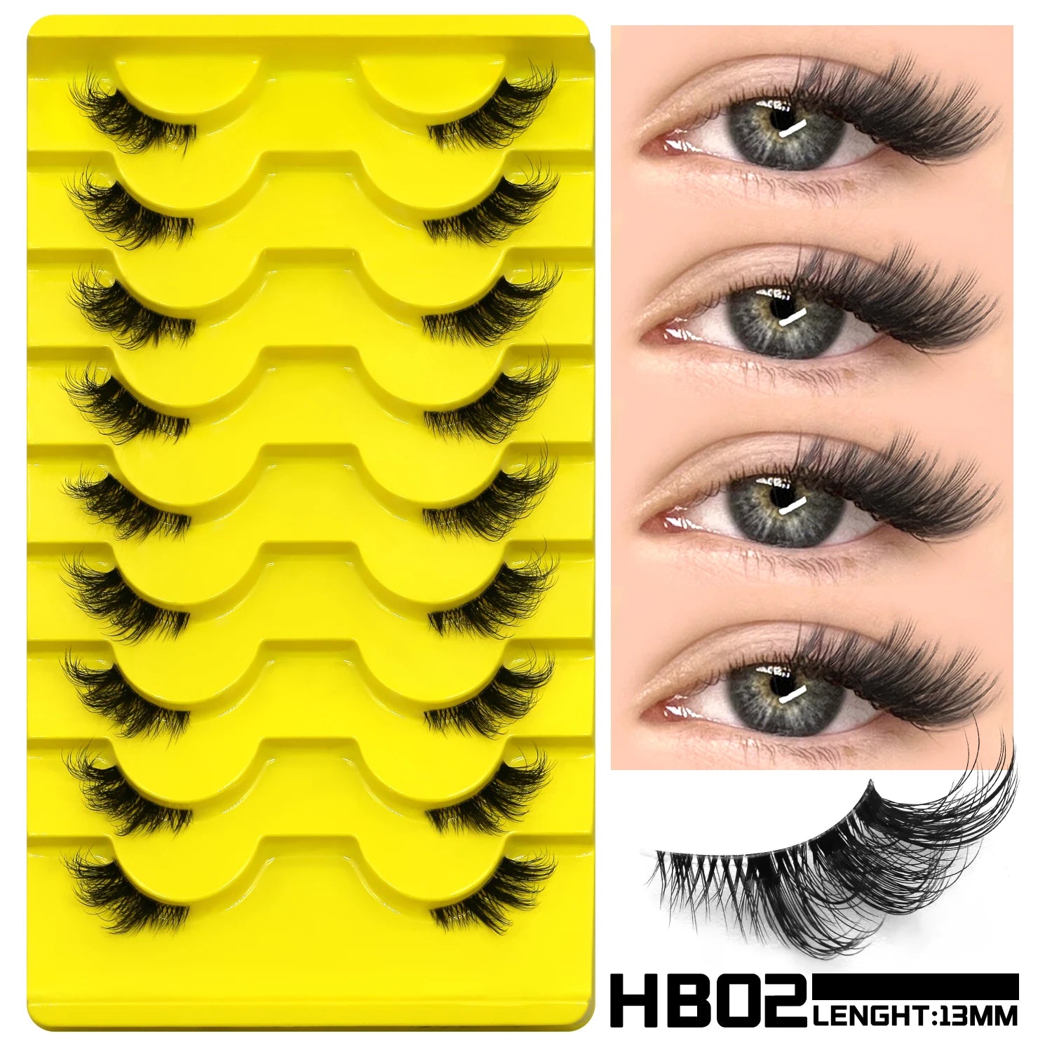 GROINNEYA Half Lashes Natural Fake Lashes Wispy Cat Eye Lashes Clear Band Accent Short False Eyelashes Make up