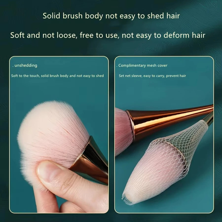 Rose Golden Fan Makeup Brush,Cosmetic Brush Loose Powder Brush ,Highlighting Brush Blush Brush-Soft Hair Makeup Fixing