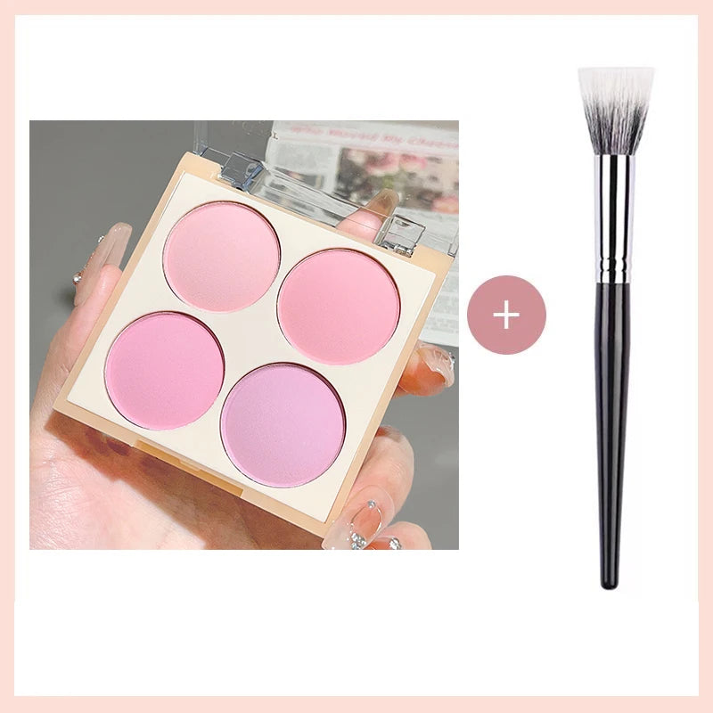 4-color matte blush, peach pink, coral blush powder, Korean low saturation soft fog blush, can lighten, create three-dimensional