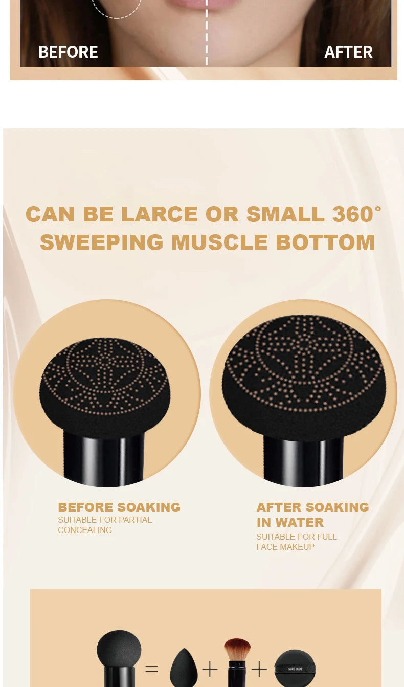 Ocheal BB Cream Air Cushion Compact Make Up Foundation Concealer Cream for Face Cosmetics Makeup Mushroom Head Puff