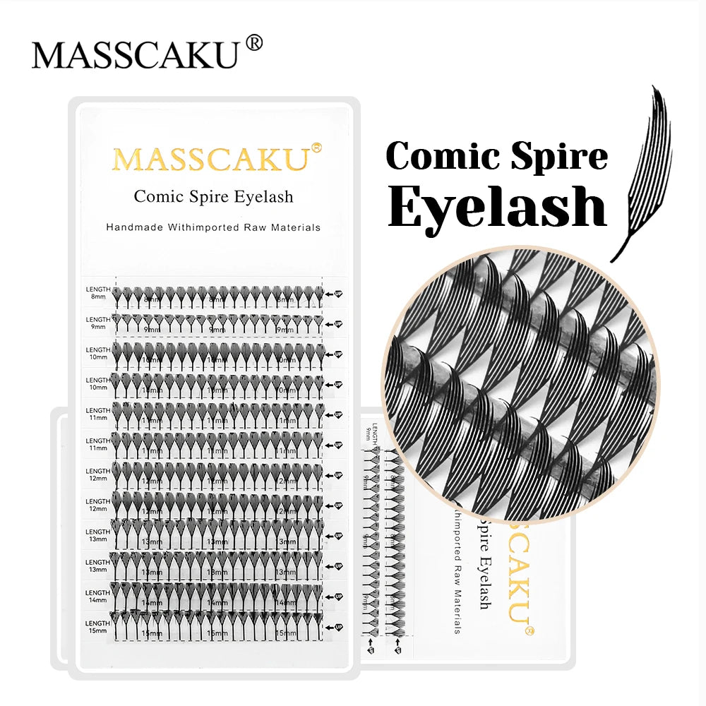 MASSCAKU 0.05mm Thickness Synthetic Mink Manga Anime Comic Spire Lashes 8-15mm Mix Length Feather Shape False Eyelash Bundles