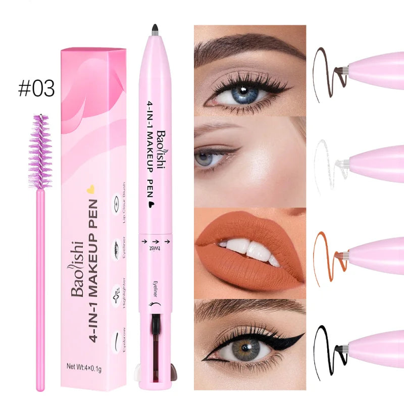 4 in 1 Multi-function Makeup Pen, Compact Travel Eyeliner, Lip Liner, Eyebrow Pencil, Highlighter Eyeshadow Pen,