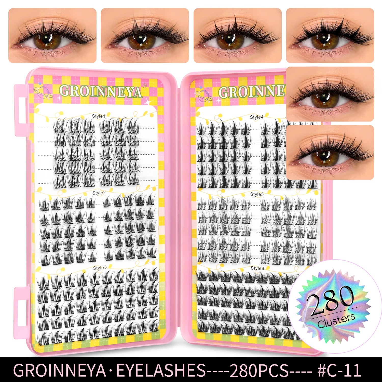 GROINNEYA Eyelashes Clusters 320 pcs Natural Eyelash extension Cluster Lashes Volume Mixed Tray Lashes Cluster Natural Lashes