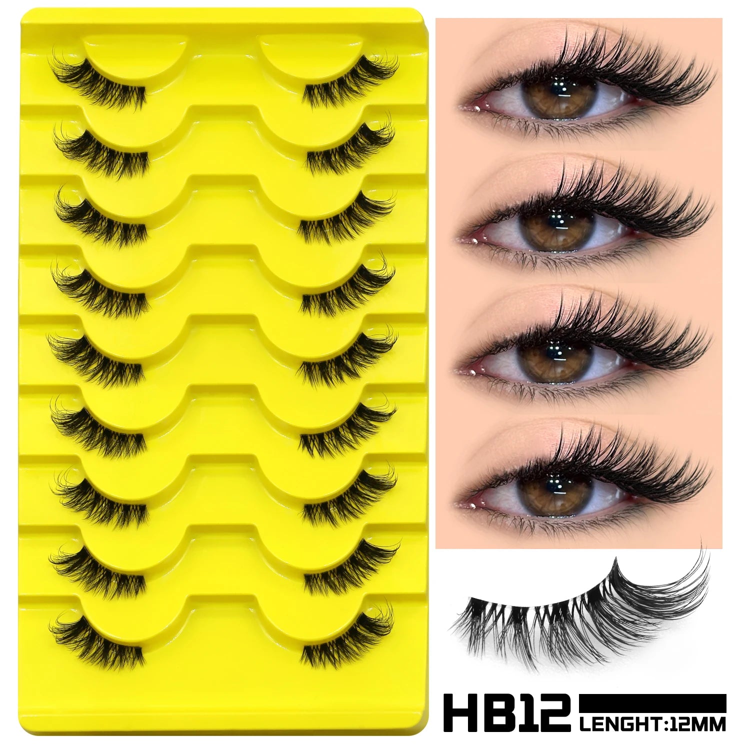 GROINNEYA Half Lashes Natural Fake Lashes Wispy Cat Eye Lashes Clear Band Accent Short False Eyelashes Make up