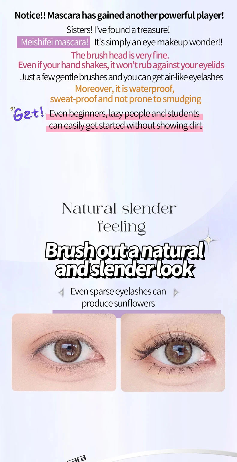 Long-lasting eyebrow pencil Waterproof and sweat-proof Separates each lash Thick and voluminous Steel tube eyebrow pencil