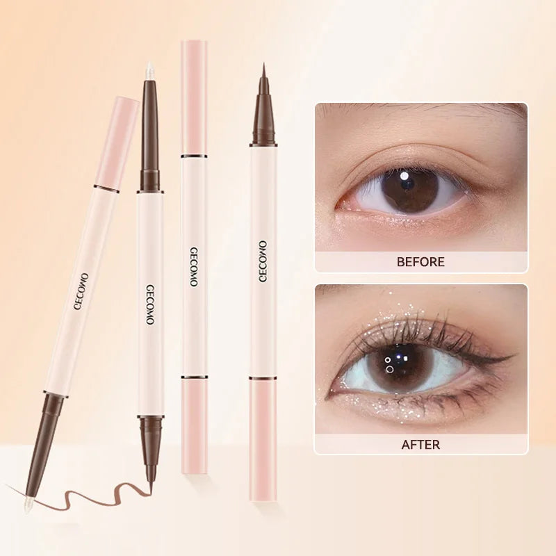 GECOMO 3D star eye double head silkworm pen, keep makeup lasting, waterproof and not easy to stain, brighten