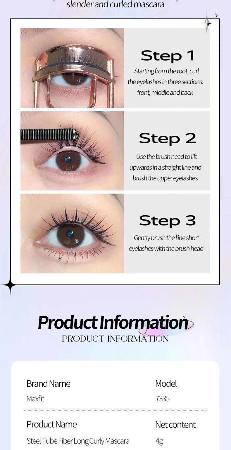 Long-lasting eyebrow pencil Waterproof and sweat-proof Separates each lash Thick and voluminous Steel tube eyebrow pencil