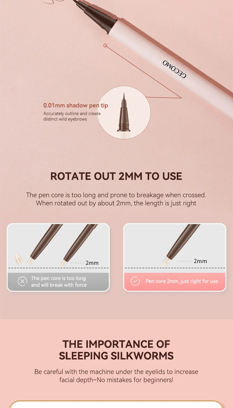 GECOMO 3D star eye double head silkworm pen, keep makeup lasting, waterproof and not easy to stain, brighten