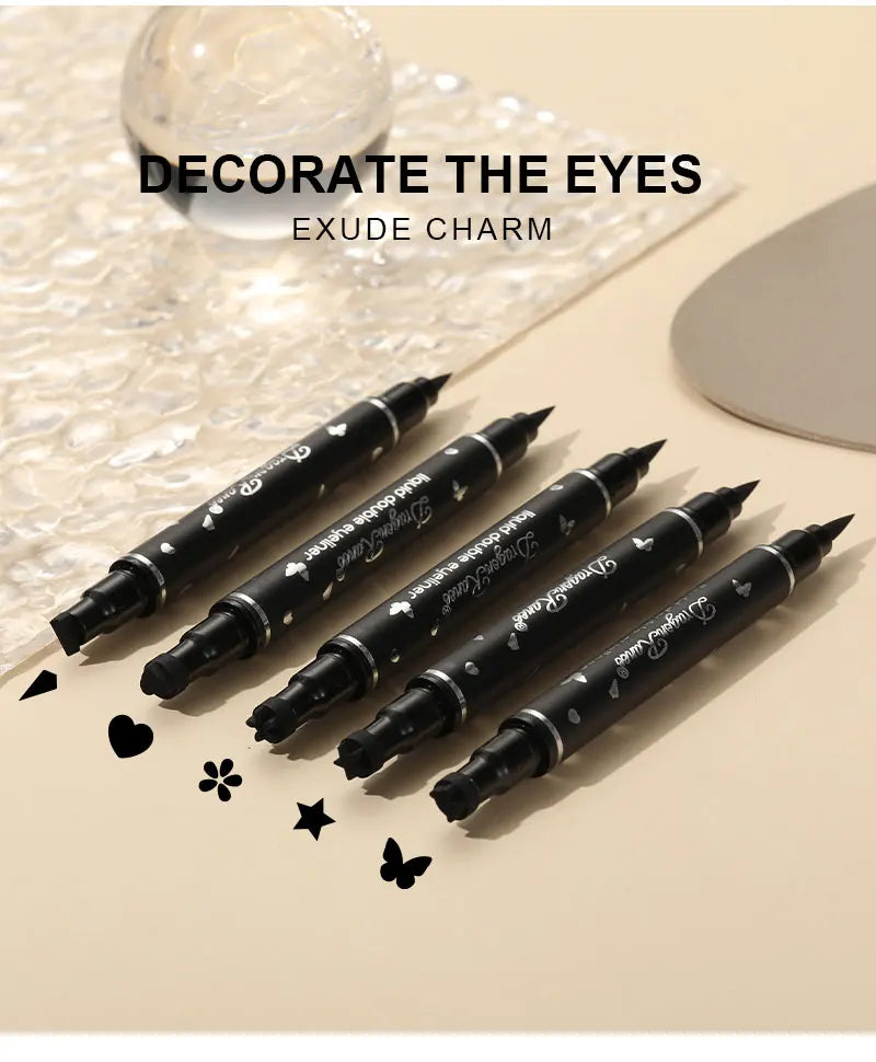 Double-Ended Stamp Eyeliner Waterproof Non-Smudge Eyeliner Liquid Pen Quick-Drying Waterproof Sweat-Proof Not Easy to Smudge Eyeliner Stamp Eyeliner Liquid