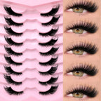 GROINNEYA Half Lashes Natural Fake Lashes Wispy Cat Eye Lashes Clear Band Accent Short False Eyelashes Make up