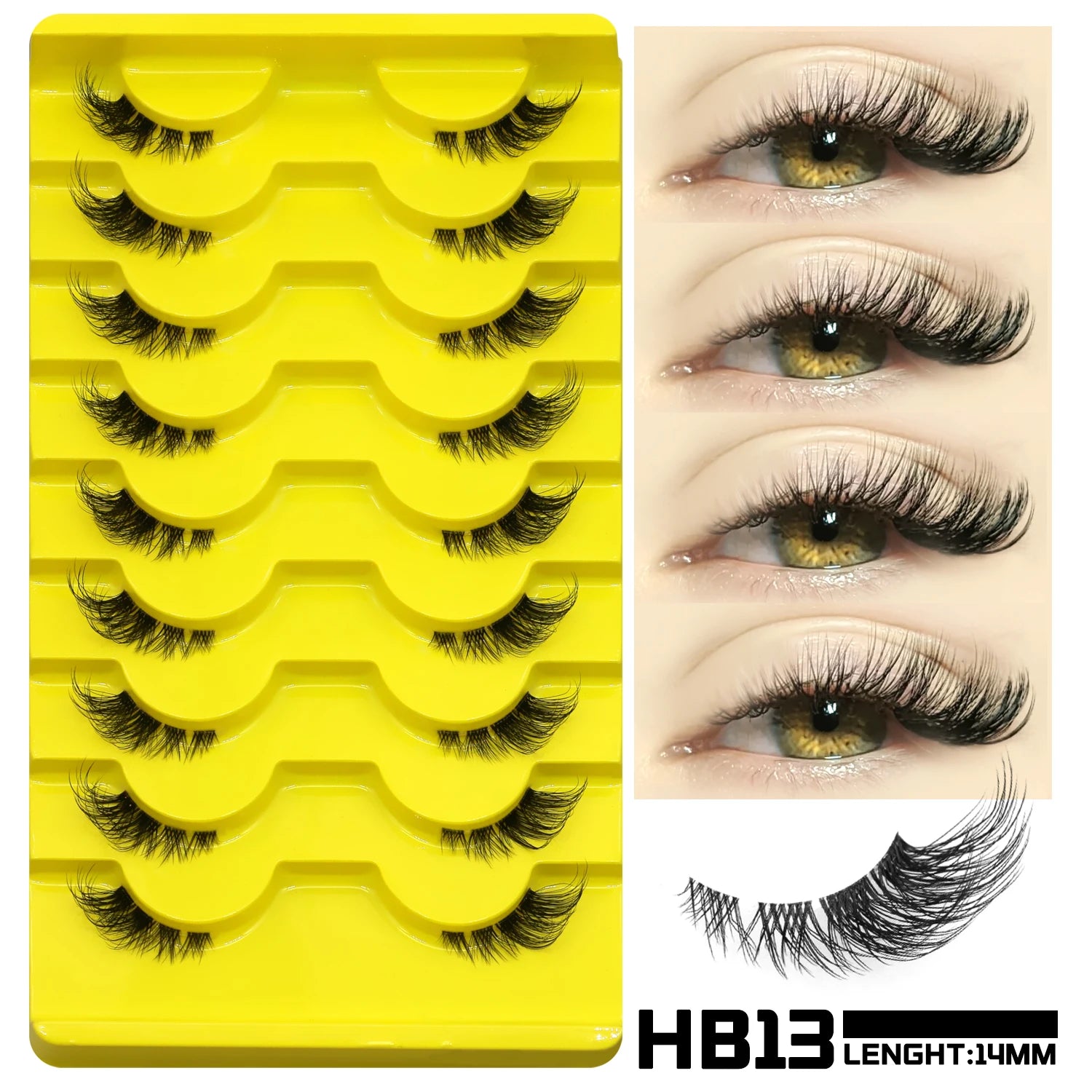 GROINNEYA Half Lashes Natural Fake Lashes Wispy Cat Eye Lashes Clear Band Accent Short False Eyelashes Make up