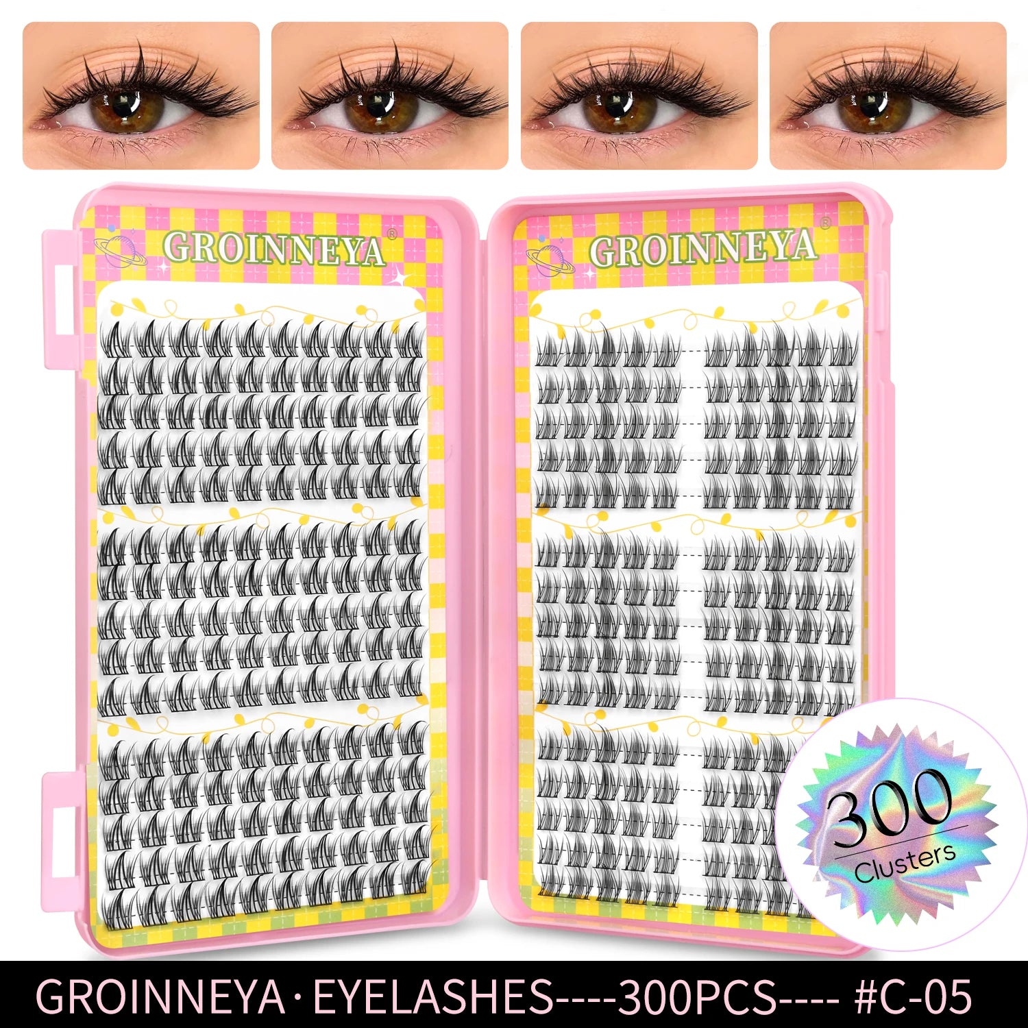 GROINNEYA Eyelashes Clusters 320 pcs Natural Eyelash extension Cluster Lashes Volume Mixed Tray Lashes Cluster Natural Lashes
