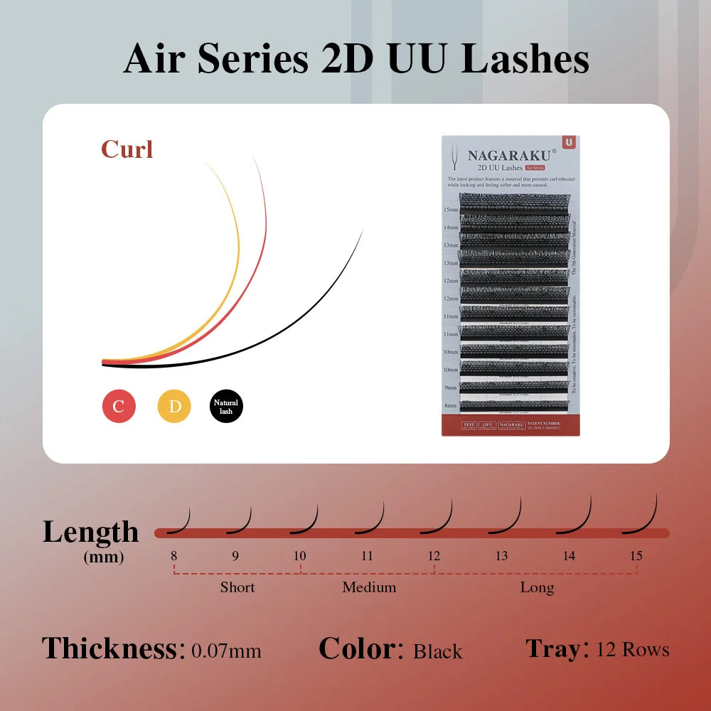 NAGARAKU 2D 3D UU Lashes U Shape Eyelash Premium Soft YY Eyelashes Extension Makeup Mesh Net Cross Volume Eyelash
