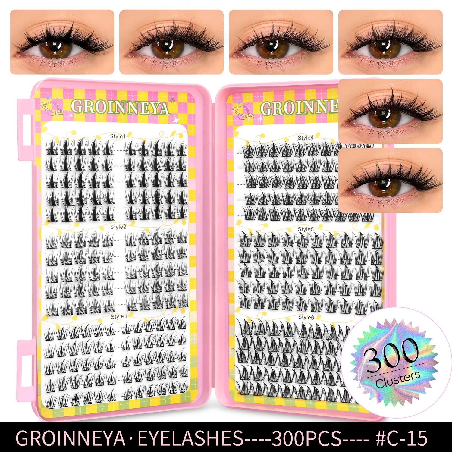 GROINNEYA Eyelashes Clusters 320 pcs Natural Eyelash extension Cluster Lashes Volume Mixed Tray Lashes Cluster Natural Lashes