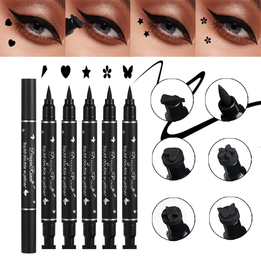 Double-Ended Stamp Eyeliner Waterproof Non-Smudge Eyeliner Liquid Pen Quick-Drying Waterproof Sweat-Proof Not Easy to Smudge Eyeliner Stamp Eyeliner Liquid
