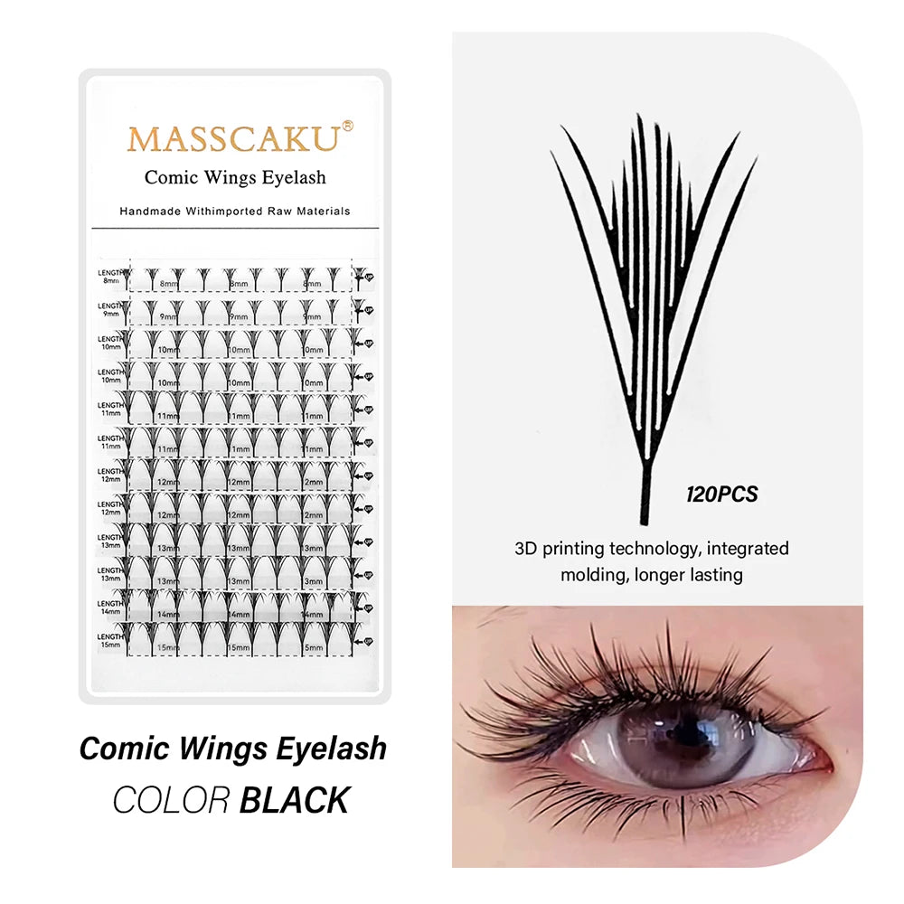 MASSCAKU 0.05mm Thickness Synthetic Mink Manga Anime Comic Spire Lashes 8-15mm Mix Length Feather Shape False Eyelash Bundles
