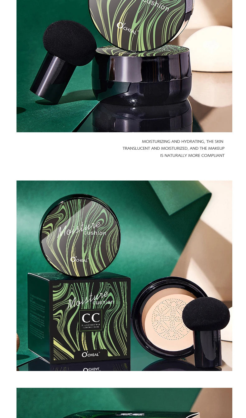 Ocheal BB Cream Air Cushion Compact Make Up Foundation Concealer Cream for Face Cosmetics Makeup Mushroom Head Puff