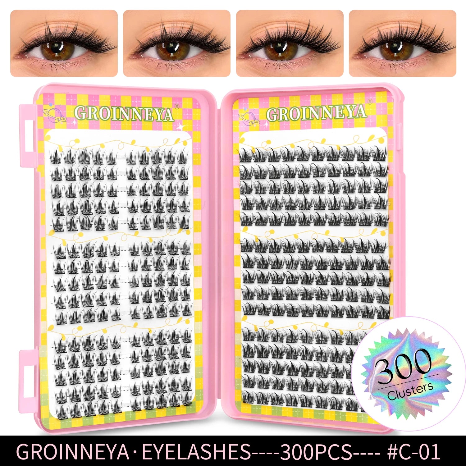 GROINNEYA Eyelashes Clusters 320 pcs Natural Eyelash extension Cluster Lashes Volume Mixed Tray Lashes Cluster Natural Lashes