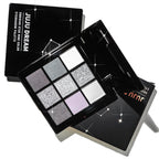 9-shade eyeshadow palette: Black Swan, Smoky, Dark Black, Grey Silver Glitter, Matte Finish, Long-lasting, and easy to color
