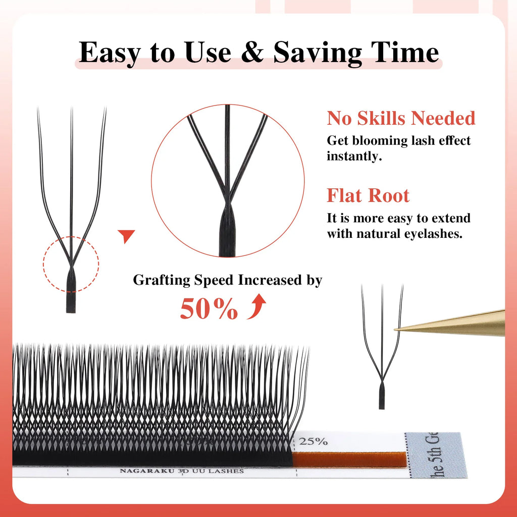 NAGARAKU 2D 3D UU Lashes U Shape Eyelash Premium Soft YY Eyelashes Extension Makeup Mesh Net Cross Volume Eyelash