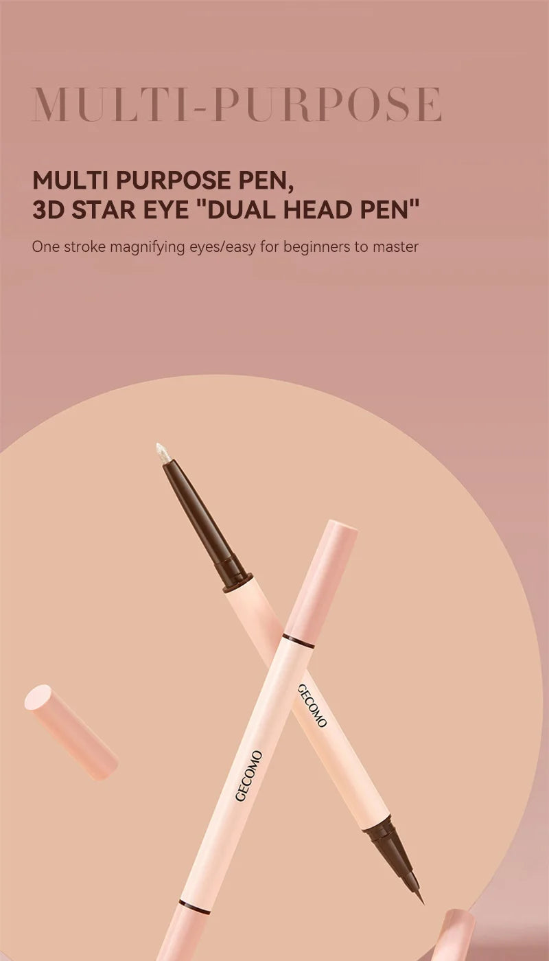 GECOMO 3D star eye double head silkworm pen, keep makeup lasting, waterproof and not easy to stain, brighten