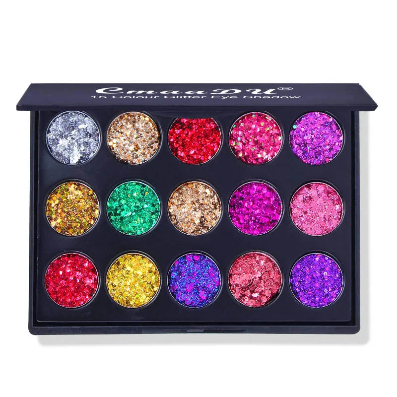CmaaDu 15 Colors Gold Scallion Powder Diamond Glitter Eyeshadow Tray Shimmering Dazzling Universal Waterproof Easy to Color