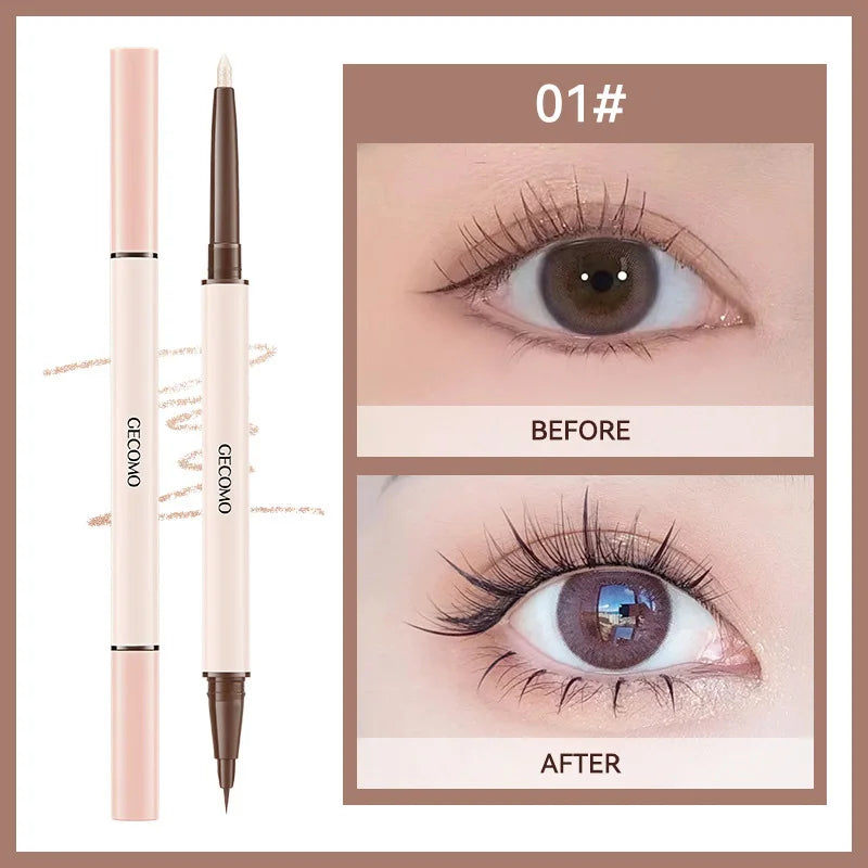 GECOMO 3D star eye double head silkworm pen, keep makeup lasting, waterproof and not easy to stain, brighten