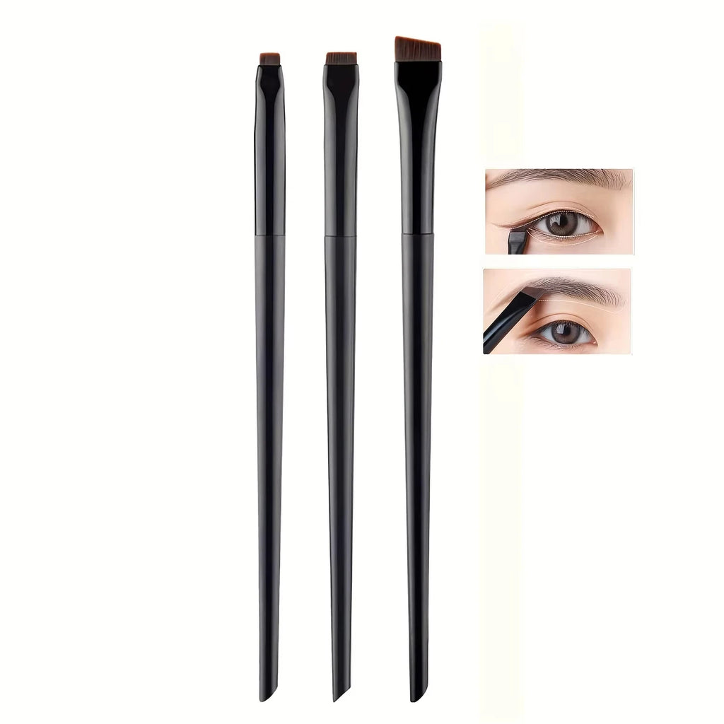 3-Piece Makeup Brush Set: Sickle-Shaped Eyeliner Brush, Fine Angled Eyebrow Brush, Eyeliner Brush, Ultra-Fine Eyeshadow Brush