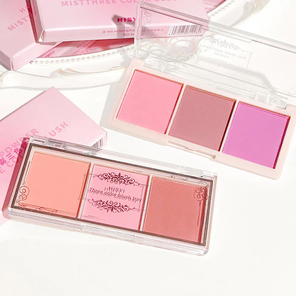 HISYI three-color blush natural color rendering delicate non-flying powder matte rouge holding makeup clear vitality girl blush