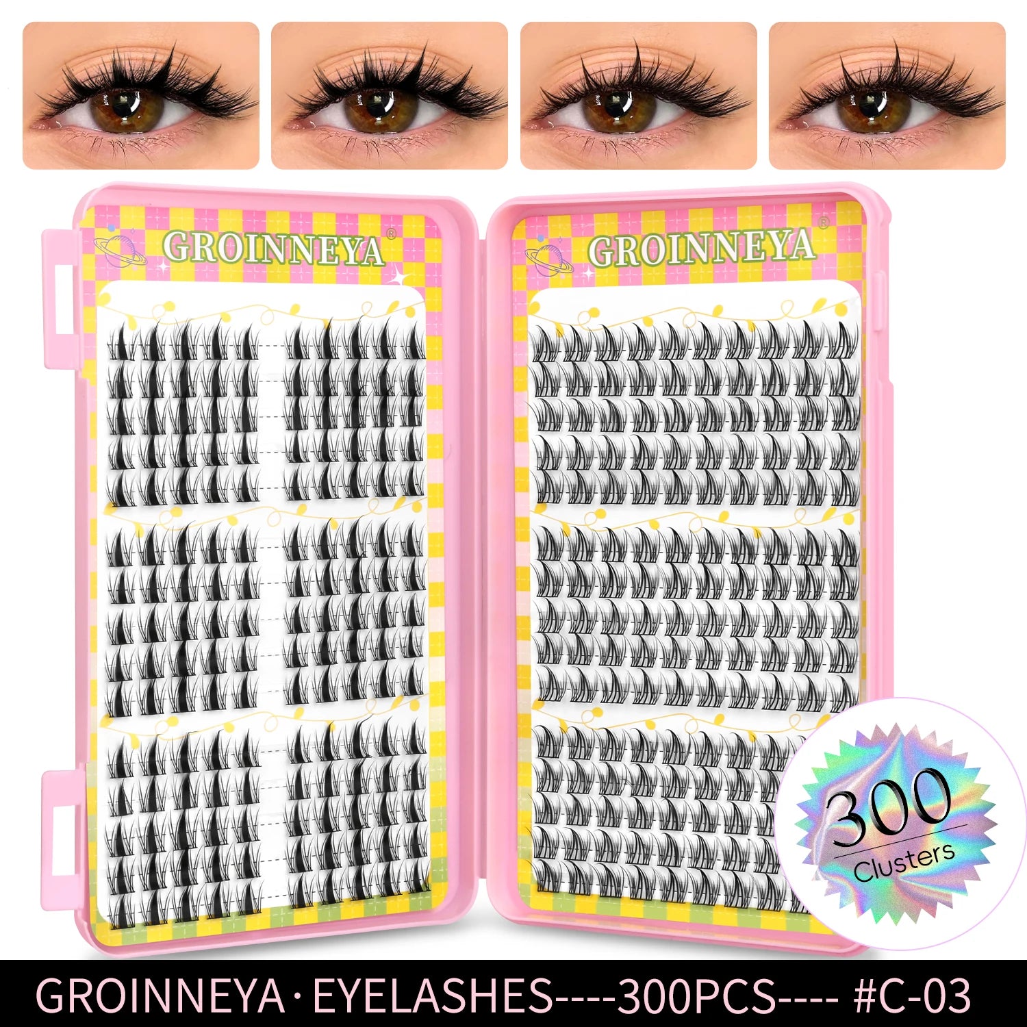 GROINNEYA Eyelashes Clusters 320 pcs Natural Eyelash extension Cluster Lashes Volume Mixed Tray Lashes Cluster Natural Lashes