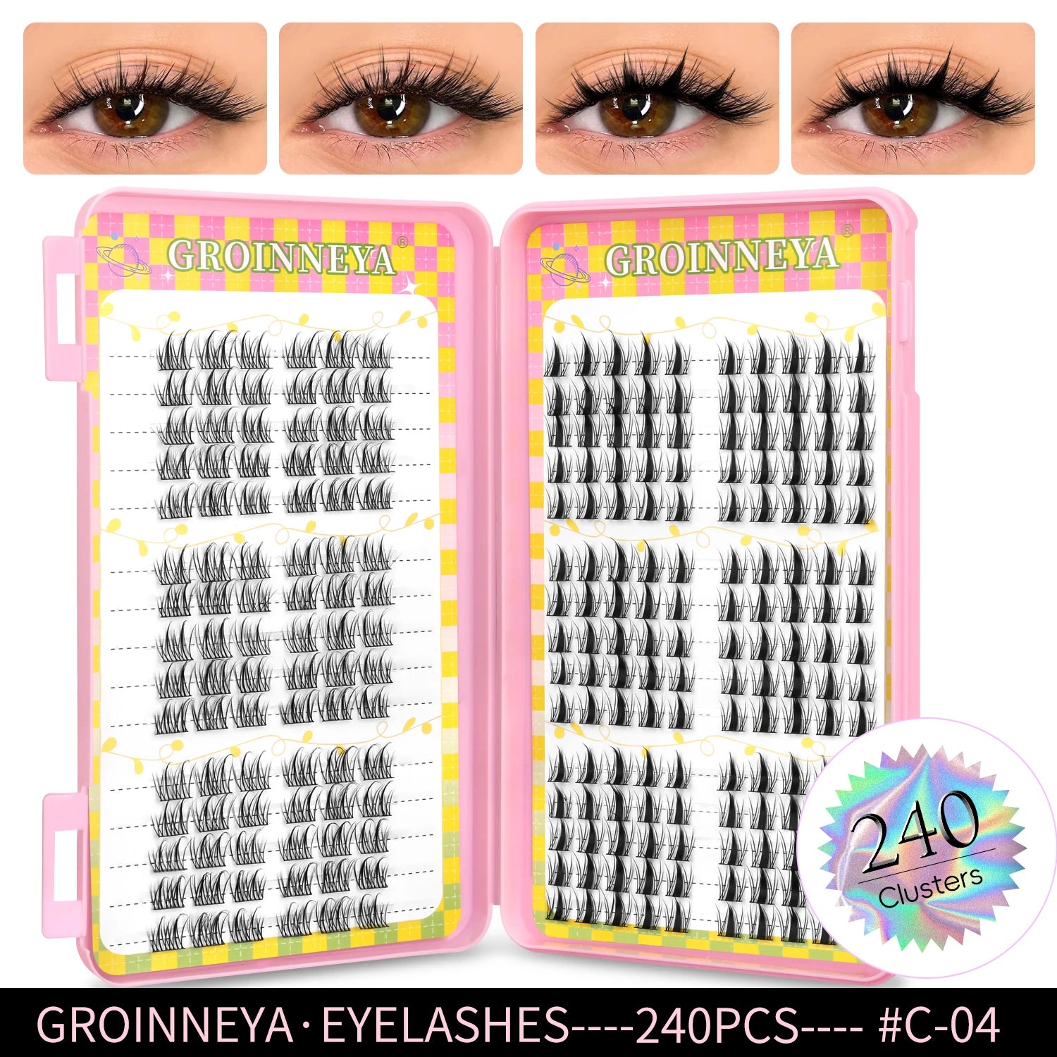 GROINNEYA Eyelashes Clusters 320 pcs Natural Eyelash extension Cluster Lashes Volume Mixed Tray Lashes Cluster Natural Lashes