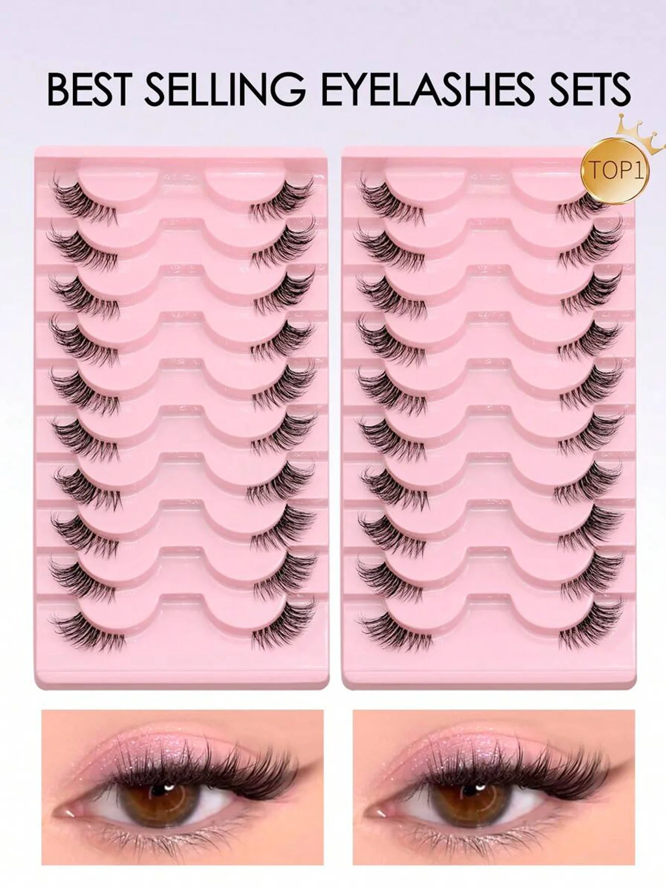 GROINNEYA Two Boxs Half Eyelashes Natural Fluffy Cat Eye Lashes Soft Wispy Faux Mink Lashes Winged End Eye Elongated Eyelashes