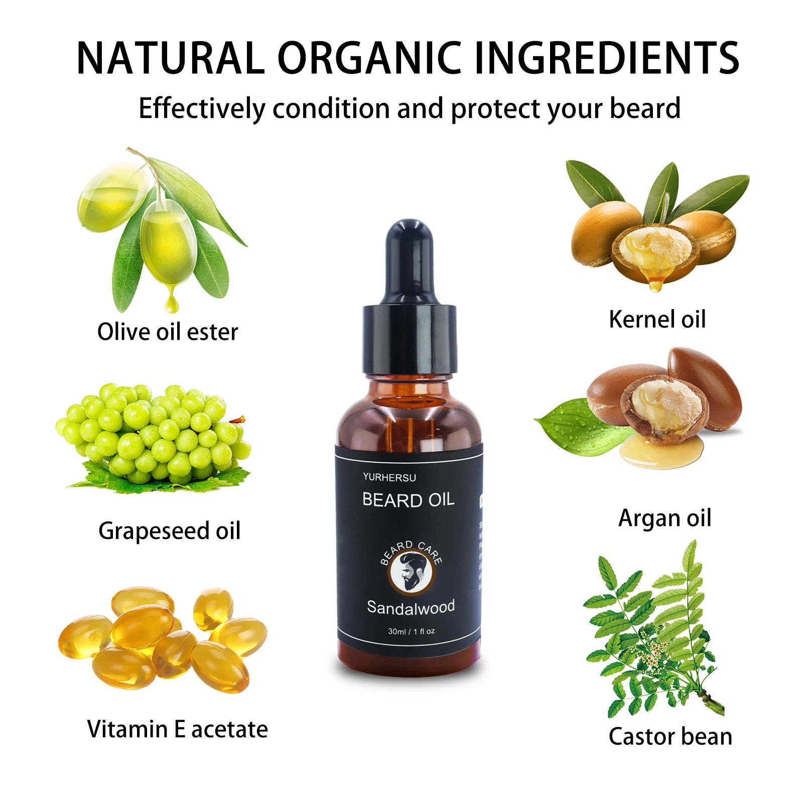 YURHERSU30ml new facial hair and beard growth oil is suitable for men's thick, soft, smooth, nutritious beard oil beard care