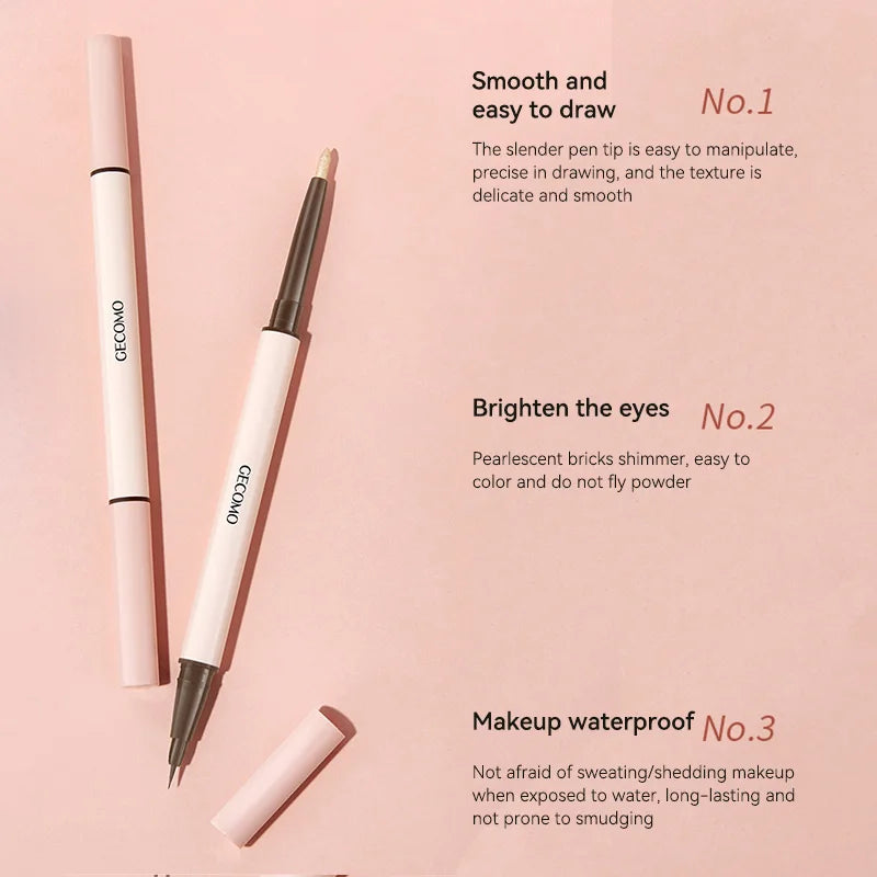 GECOMO 3D star eye double head silkworm pen, keep makeup lasting, waterproof and not easy to stain, brighten