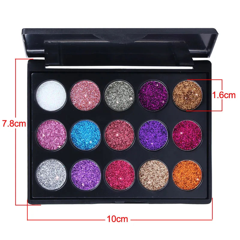 CmaaDu 15 Colors Gold Scallion Powder Diamond Glitter Eyeshadow Tray Shimmering Dazzling Universal Waterproof Easy to Color