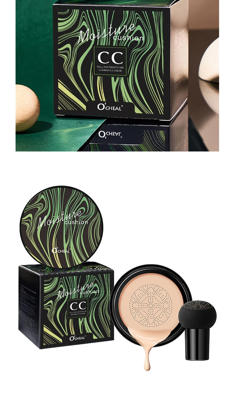 Ocheal BB Cream Air Cushion Compact Make Up Foundation Concealer Cream for Face Cosmetics Makeup Mushroom Head Puff