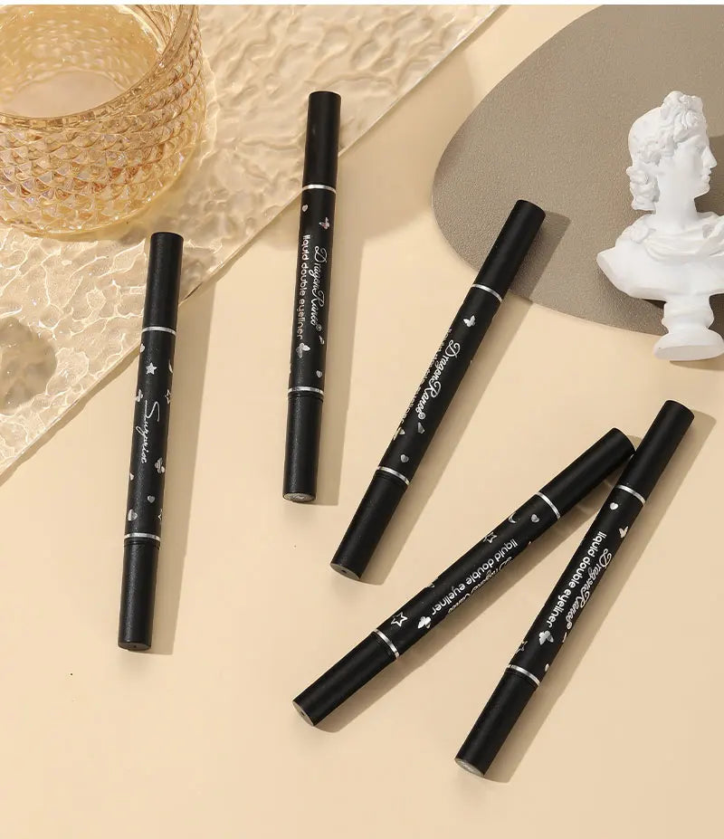 Double-Ended Stamp Eyeliner Waterproof Non-Smudge Eyeliner Liquid Pen Quick-Drying Waterproof Sweat-Proof Not Easy to Smudge Eyeliner Stamp Eyeliner Liquid