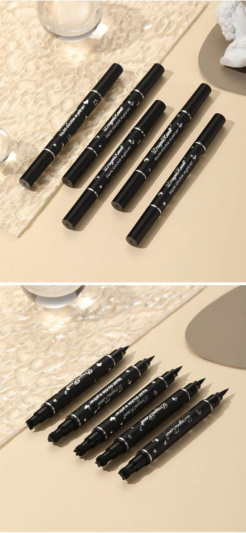 Double-Ended Stamp Eyeliner Waterproof Non-Smudge Eyeliner Liquid Pen Quick-Drying Waterproof Sweat-Proof Not Easy to Smudge Eyeliner Stamp Eyeliner Liquid