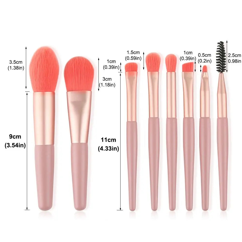Set of 8 Soft Bristle Make Up Brushes Premium Synthetic With Bag Eyeshadow Brush Eye Facial Beauty Foundation Brush