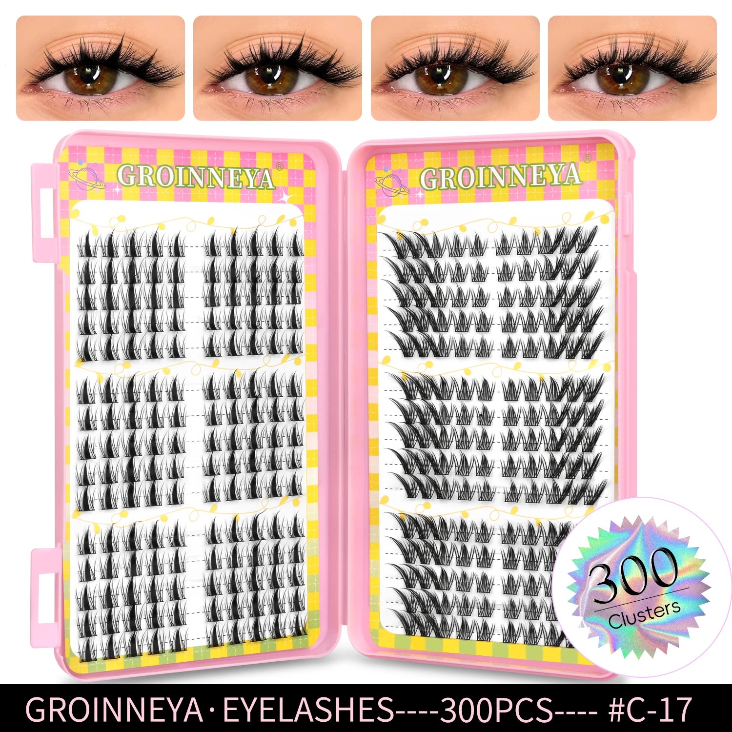 GROINNEYA Eyelashes Clusters 320 pcs Natural Eyelash extension Cluster Lashes Volume Mixed Tray Lashes Cluster Natural Lashes