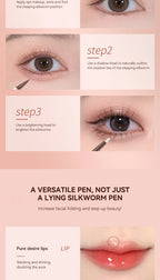 GECOMO 3D star eye double head silkworm pen, keep makeup lasting, waterproof and not easy to stain, brighten