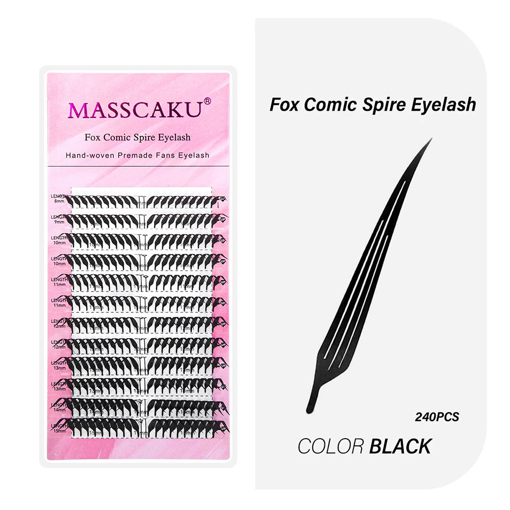 MASSCAKU 0.05mm Thickness Synthetic Mink Manga Anime Comic Spire Lashes 8-15mm Mix Length Feather Shape False Eyelash Bundles