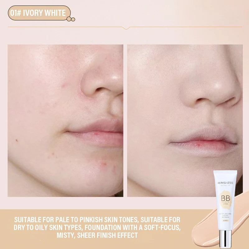 BB Cream, Isolation Cream, Foundation Liquid Long-lasting Ivory White Concealer Moisturizing Oil Control Base Makeup No Powder