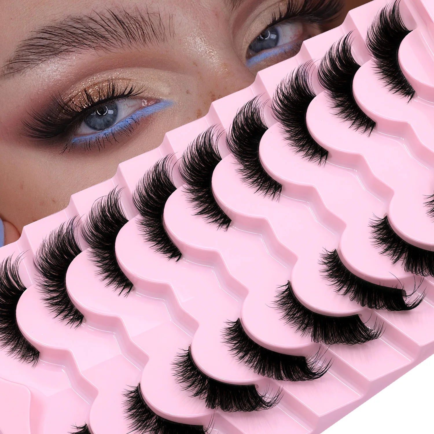 GROINNEYA Half Lashes Natural Fake Lashes Wispy Cat Eye Lashes Clear Band Accent Short False Eyelashes Make up